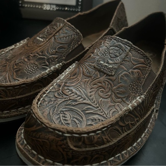 Ariat Shoes - Ariat Floral Embossed Brown Loafers